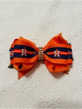 Handmade Astros Orange Rhinestone Kids Hair Bow